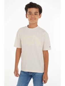 Tommy Hilfiger tricou de bumbac pentru copii culoarea bej, cu imprimeu
