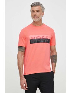 BOSS Green tricou bărbați, culoarea roz, cu imprimeu 50512998