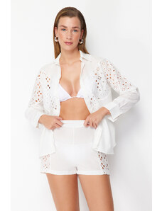 Trendyol White Woven Brode 100% Cotton Shirt Shorts Set