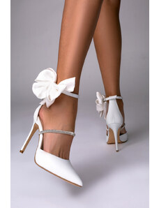 Vanilla Days Pantofi Stiletto cu toc Arabela piele naturala, alb cu cristale si funda