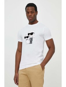 Karl Lagerfeld tricou din bumbac bărbați, culoarea alb, cu imprimeu 542241.755061