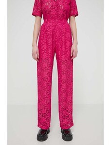 Desigual pantaloni DHARMA femei, culoarea roz, drept, high waist, 24SWPW22