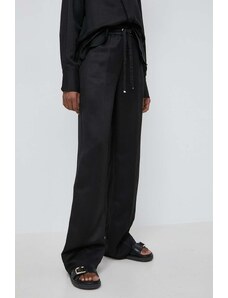 BOSS pantaloni din amestec de in culoarea negru, drept, high waist 50515737