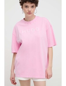HUGO tricou din bumbac femei, culoarea roz 50514524