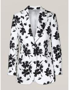 Willsoor Sacou elegant alb pentru femei cu model floral negru 16696