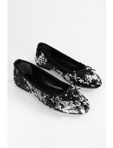 Shoeberry Women's Frenchie Black Sequin Daily Flats