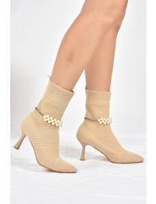 Fox Shoes Beige Pearl Accessory Knitwear Women's Boots