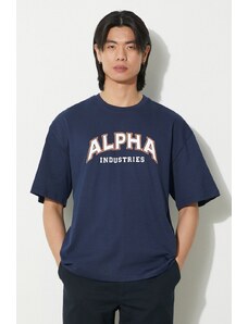 Alpha Industries tricou din bumbac College barbati, culoarea albastru marin, cu imprimeu, 146501