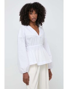 Pinko bluza din bumbac femei, culoarea alb, neted, 103733 A1XQ
