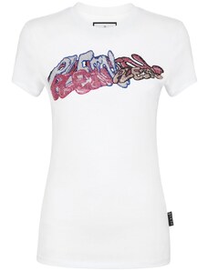 Philipp Plein crystal-embellished graffiti-logo T-shirt - White