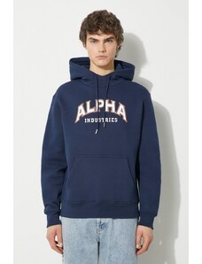 Alpha Industries bluza College Hoody barbati, culoarea albastru marin, cu glugă, cu imprimeu, 146331