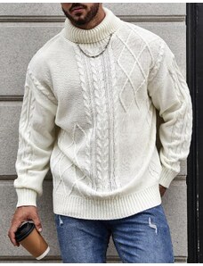 Shein Plus Size Pulover cu guler, model tricotat, alb