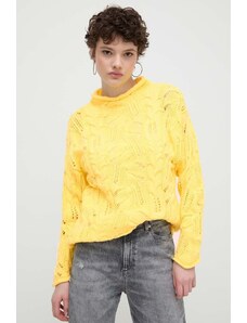 Desigual pulover de bumbac culoarea galben, cu turtleneck