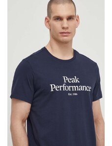 Peak Performance tricou din bumbac barbati, culoarea albastru marin, cu imprimeu