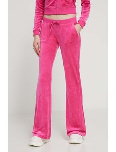Juicy Couture pantaloni de trening din velur culoarea roz, cu imprimeu