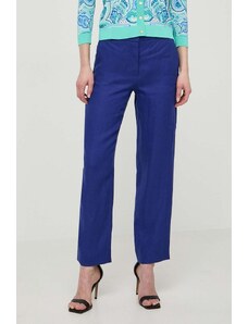 Luisa Spagnoli pantaloni din in ARGANO culoarea albastru marin, drept, high waist, 541139