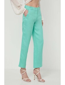 Luisa Spagnoli pantaloni din in ARGANO culoarea verde, drept, high waist, 541139