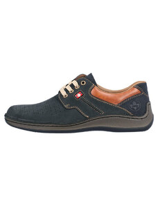 Pantofi barbati, Rieker, 05207-15-Albastru-Inchis, casual, piele naturala, perforati, cu talpa joasa, albastru inchis (Marime: 41)