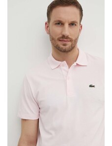 Lacoste tricou polo barbati, culoarea roz, neted