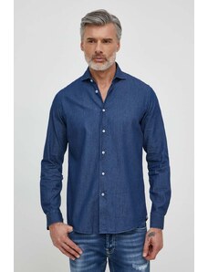 Liu Jo camasa jeans barbati, culoarea albastru marin, cu guler italian, regular
