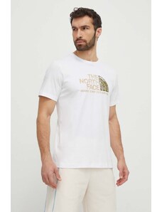 The North Face tricou din bumbac barbati, culoarea alb, cu imprimeu, NF0A87NWFN41