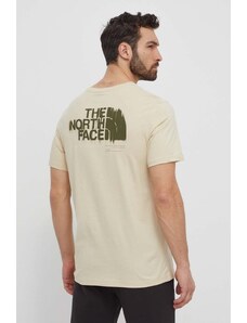 The North Face tricou din bumbac barbati, culoarea bej, cu imprimeu, NF0A87EW3X41