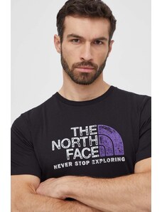 The North Face tricou din bumbac barbati, culoarea negru, cu imprimeu, NF0A87NWJK31