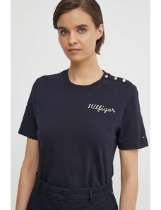 Tommy Hilfiger tricou din bumbac femei, culoarea albastru marin
