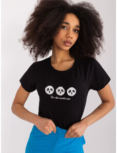 Fashionhunters Black cotton T-shirt with pandas BASIC FEEL GOOD