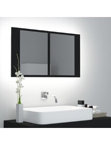 OrlandoKids Dulap de baie cu oglinda si LED, negru, 80x12x45 cm