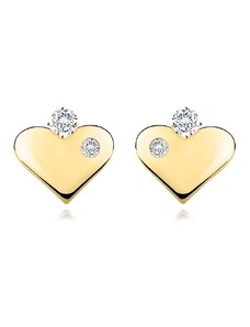 Bijuterii Eshop - Cercei din aur galben de 14K - siluetă de inimă, zirconii rotunde, știfturi S5GG255.28