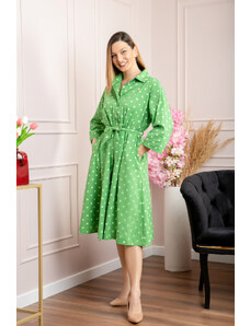 Distribuit de FashionLook Rochie verde tip camasa cu buline