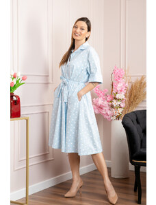 Distribuit de FashionLook Rochie bleu tip camasa cu buline