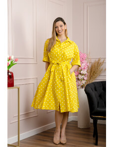 Distribuit de FashionLook Rochie galbena tip camasa cu buline