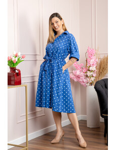 Distribuit de FashionLook Rochie albastra tip camasa cu buline