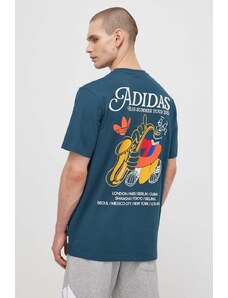 adidas Originals tricou din bumbac barbati, culoarea turcoaz, cu imprimeu, IS0225