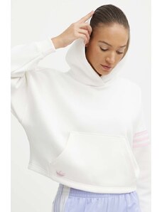 adidas Originals bluza femei, culoarea alb, cu glugă, neted, IU2498