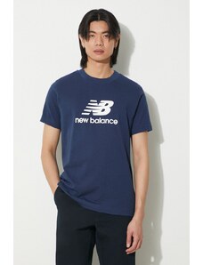 New Balance tricou din bumbac Sport Essentials barbati, culoarea albastru marin, cu imprimeu, MT41502NNY