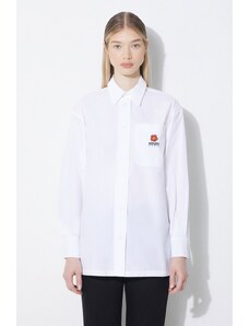 Kenzo camasa din bumbac Boke Flower Oversize Shirt femei, culoarea alb, cu guler clasic, relaxed, FD52CH0919LH.01