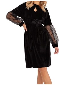 rochie mini din velur negru cu maneci transparente