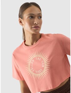 4F Tricou crop top cu imprimeu pentru femei - roz somon - L