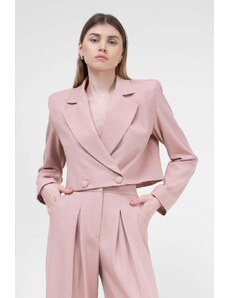 BLUZAT Pastel Pink Double Breasted Cropped Blazer