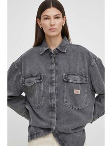 American Vintage camasa jeans CHEMISE ML femei, culoarea gri, cu guler clasic, relaxed, JAZ06AE24