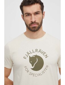 Fjallraven tricou Fjällräven Fox barbati, culoarea bej, cu imprimeu, F87052