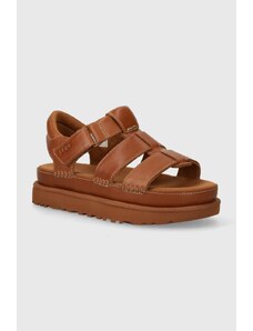 UGG sandale de piele Goldenstar Strap femei, culoarea maro, cu platforma, 1154650