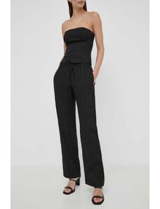 Samsoe Samsoe pantaloni din in HOYS culoarea negru, drept, medium waist, F23900002