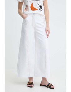 Max Mara Leisure pantaloni femei, culoarea alb, lat, high waist 2416780000000