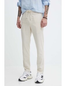 Solid pantaloni din in culoarea bej, drept