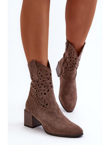 Kesi Suede ankle boots with an openwork upper on the block, brown Irvelame