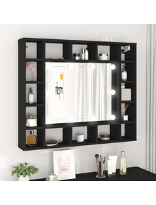 OrlandoKids Dulap cu oglinda cu LED, negru, 91x15x76,5 cm